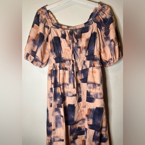 Universal Thread Pink Blue Pullover Puff Short Sleeve Elastic Waist Dress Medium - Picture 7 of 7